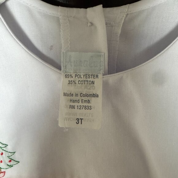 Auraluz Long-sleeve White Dress with embroidered Christmas Trees - 3T - Picture 3 of 4
